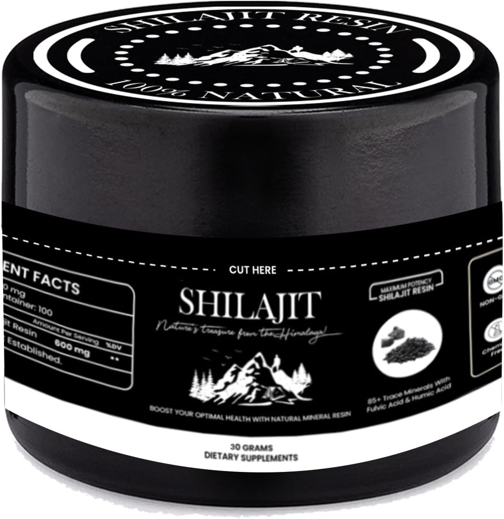 Shilajit Pure Himalaya Resin - 100% Pure Shilajit met Fulvinezuur & 85+ Trace Minerals - Ondersteunt Energie, Immuniteit & Men's Health (30 Gram)