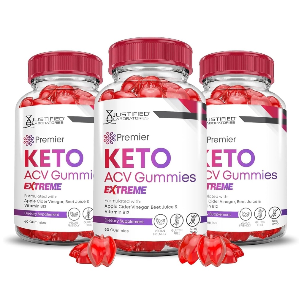 Justified Laboratories (3 Pack Premier Keto ACV Gummies Geavanceerde gewichtsverlies Extreme 2000MG Premier Geformuleerd met Granaatappel Beet Sap Poeder B12 Vegan Non GMO 180 Gummys