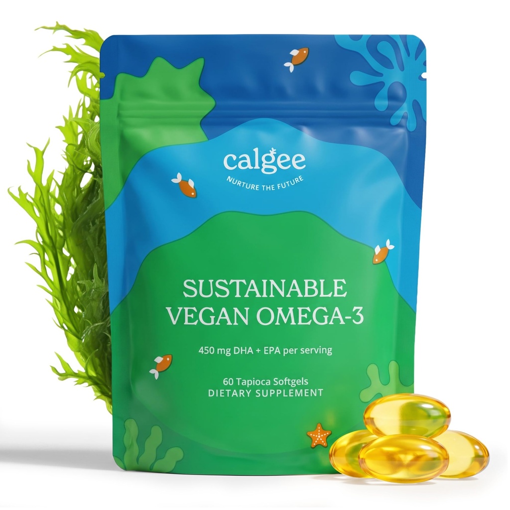 Calgee Vegan Omega 3-450mg DHA & EPA vetzuren - duurzame algenolie - plantaardige visolie alternatief - Carrageen-vrije softgels (60 Ct)