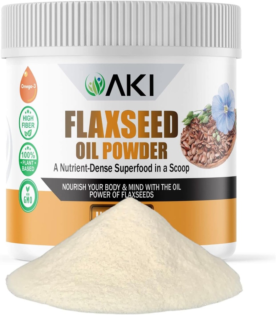 AKI Vlaszaadoliepoeder - verpakt met essentiële voedingsstoffen zoals Omega-3 vetzuren, vezels, & lignans - vrij van kunstmatige additieven, gemaakt met ideale kwaliteit ingrediënten (5.30oz/150g)