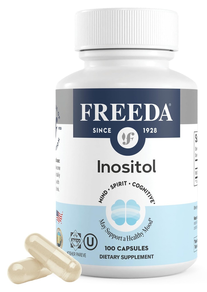 FreeDA Pure Inositol Capsules - Myo-Inositol pour l'équilibre hormonal, la fonction ovarienne et le soutien de l'humeur - Kosher, végétarien, fabriqué aux États-Unis - 100 comtes, 100 jours d'approvisionnement - soutient la santé des membranes