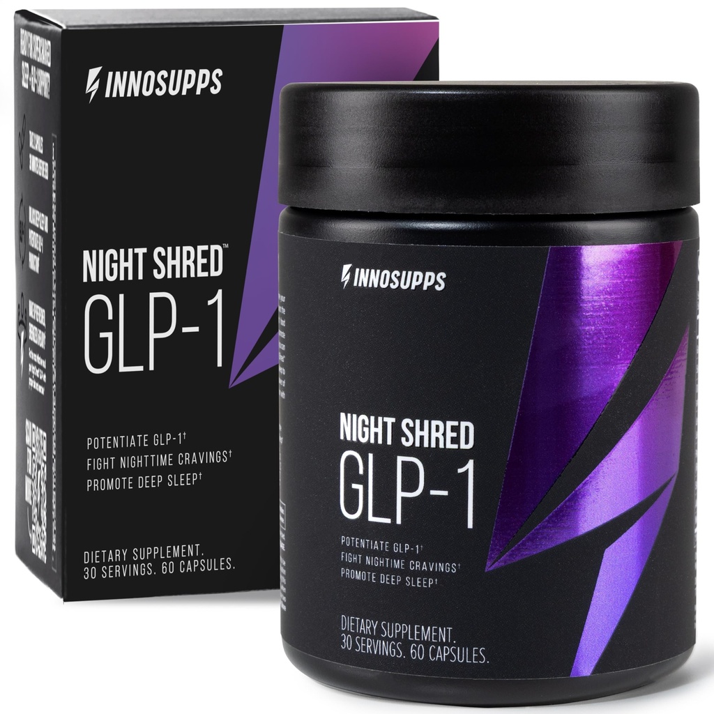 InnoSupps Night Shred GLP-1 Supplement Weight Loss - Night Time Fat Burner - Appetite Suppressant, Sleep & Metabolism Support with Ashwagandha, Akkermansia, Melatonin, GABA - 60 Capsules, 30 Servings