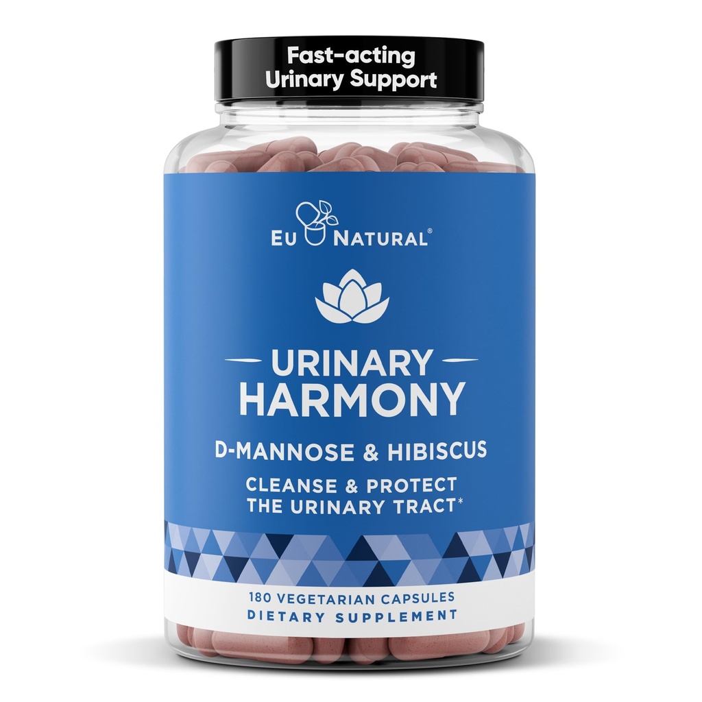 Harmonie urinaire Supplément D-Mannose – Santé urinaire pour les femmes – Nettoie et fluifie le système urinaire – Formule de force clinique avec DMannose et Hibiscus – 180 capsules à action rapide