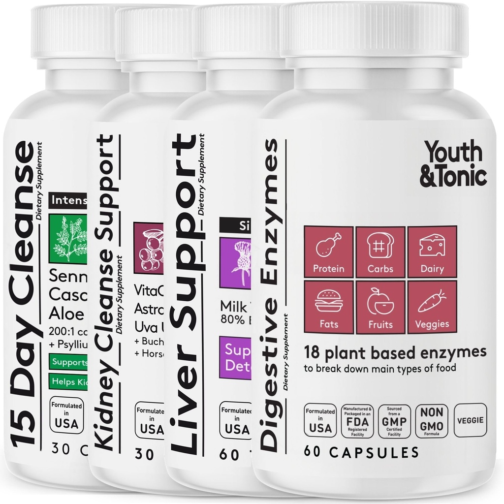 Soutien au foie des jeunes et toniques, nettoyage des reins et des colonies et enzymes digestifs pour la santé des systèmes digestifs et rénaux