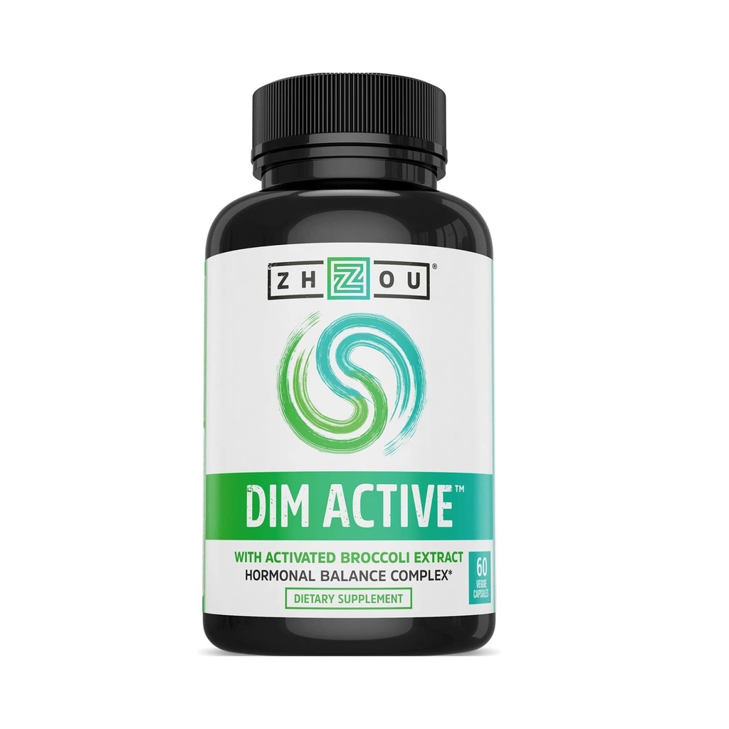 Zhou DIM Active - supplément DIM, équilibre hormonal pour les femmes et les hommes, soutien hormonal avec 250mg Diindolylméthane - 60 Capsules Vegan