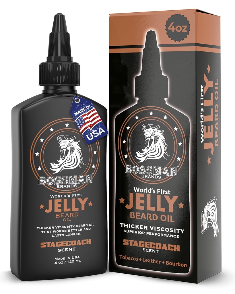 Bossman Jelly Beard Oil for Men (4 oz, Stagecoach Scent)