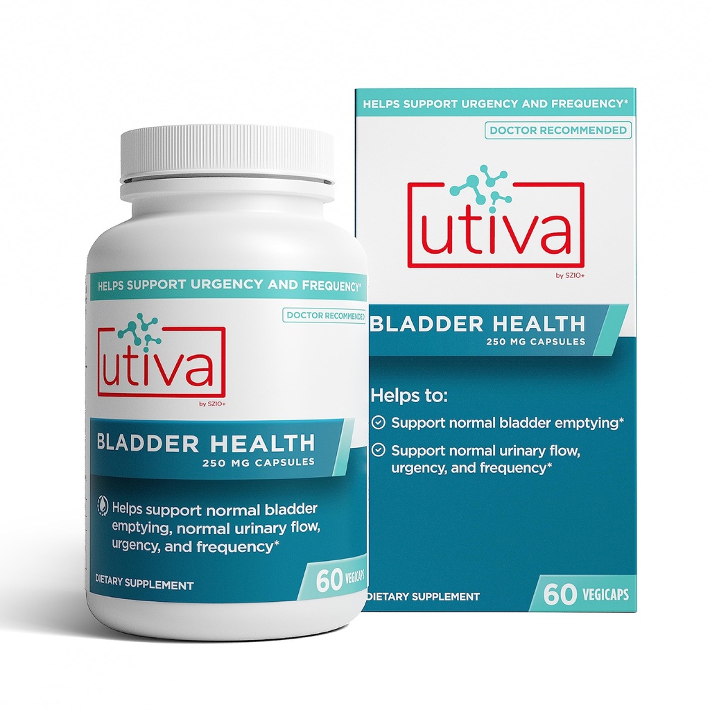 Szio+ Utiva Bladder Gezondheid - Control Supplement voor Overactieve Bladder en Lagere Urine Tract Gezondheid - Klinisch bewezen om frequentie en Urgency te verminderen - 60 capsules