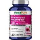 NusaPure Echinacea Goldenseal 200mg, (Extrait 10:1, équivalent à 2 000mg), 200mg, (Extrait 4:1, équivalent à 800mg) - 2800mg 300 Végétiques (Végétarien, non-OGM, végétalien)