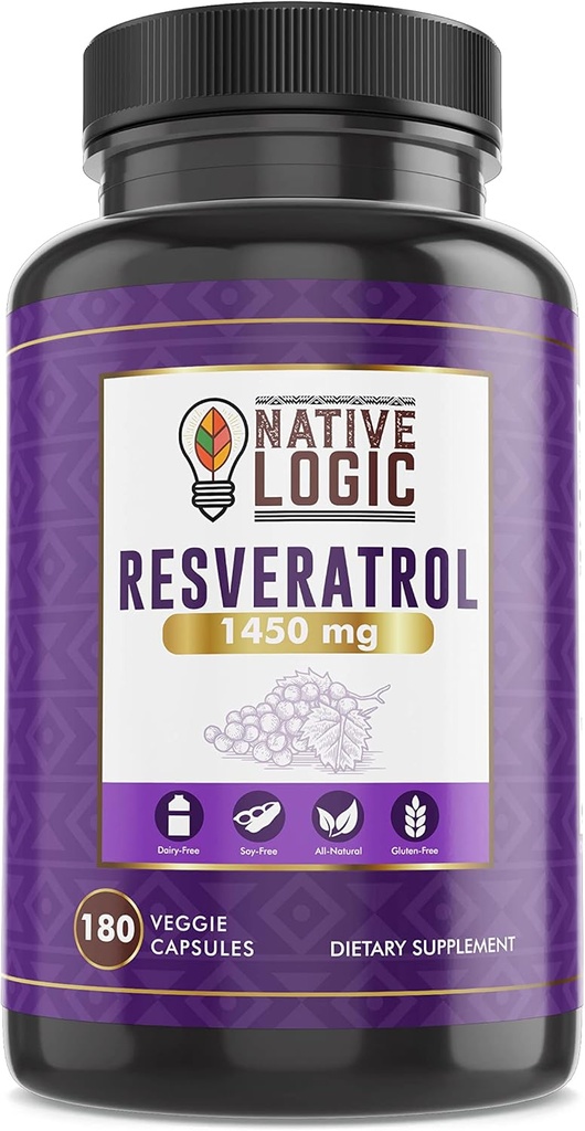 Trans-Resvératrol avec antioxydants 180 Capsules avec baies d'açai, graines de raisin et extrait de feuille de thé vert, 1450mg.