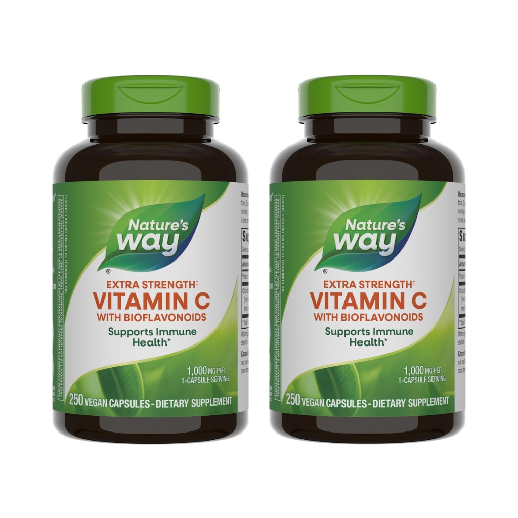 Nature's Way Extra Strength(1) Vitamine C met Bioflavonoïden, Ondersteunt Immune Health*, Promoot Collageen productie voor gezonde huid*, 1000 mg per capsule, 250 Vegan Capsules (Verpakking mei Vary)