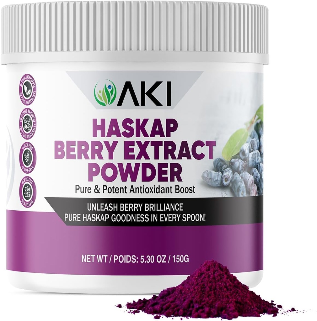 AKI Haskap Berry Extract Powder - Rijk aan antioxidanten, vitamine-C en polyfenolen - Uit de kwaliteit gedroogde bessen - Geen toegevoegde kunstmatige smaken & kleuren - Boosts Energy Level (5.30Oz/150g)