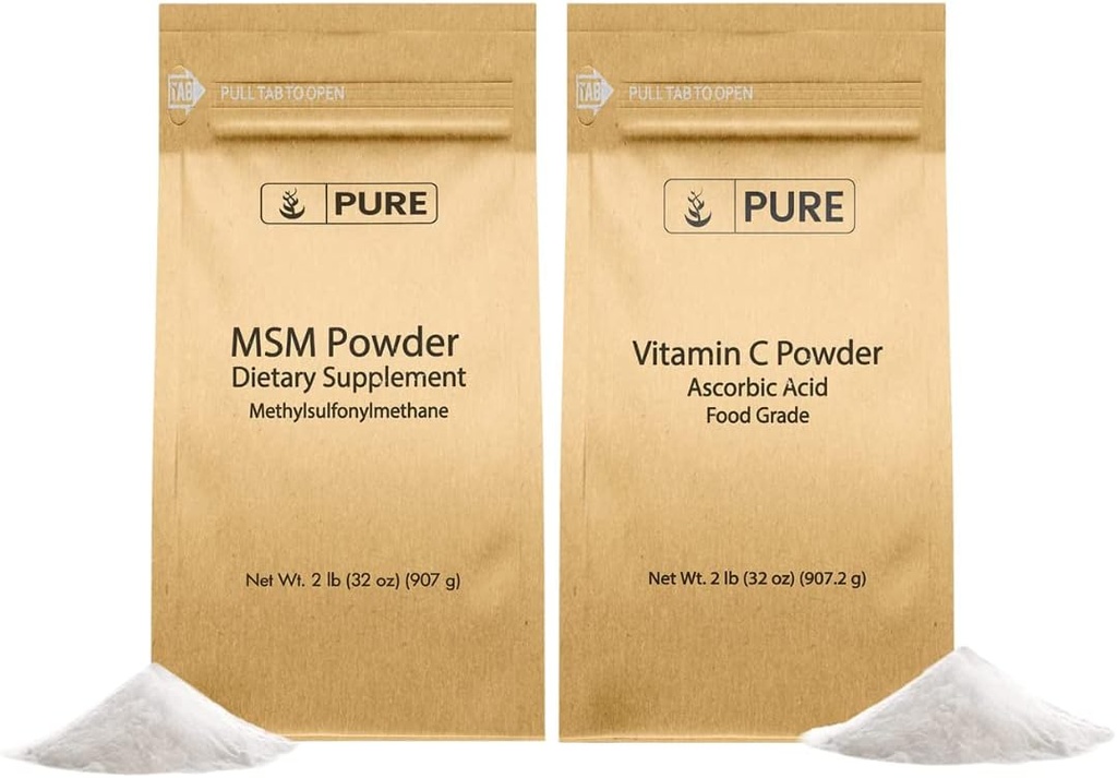 PURE ORIGINEEL INGREDIËNTEN Vitamine C Poeder en Methylsulfonylmethaan MSM Poederbundel, altijd zuiver, Dieetsupplementen