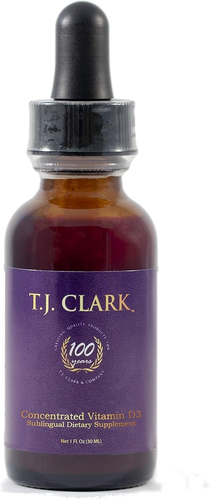Liquid Vitamin D3 125mcg / 5.000 IE, 1 fl. oz. Geconcentreerd Sublingual Dieetsupplement, TJ Clark, Glass Dropper