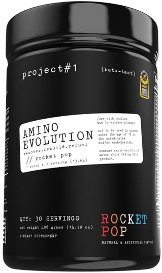 Project #1 AminoEVolution: Muscle Support & Recovery - BCAAs, EAAs, Electrolytes & Keto Friendly Energy Boost - Pre & Post Workout Powder for Men & Women - RocketPop Flavor - 30 Servings