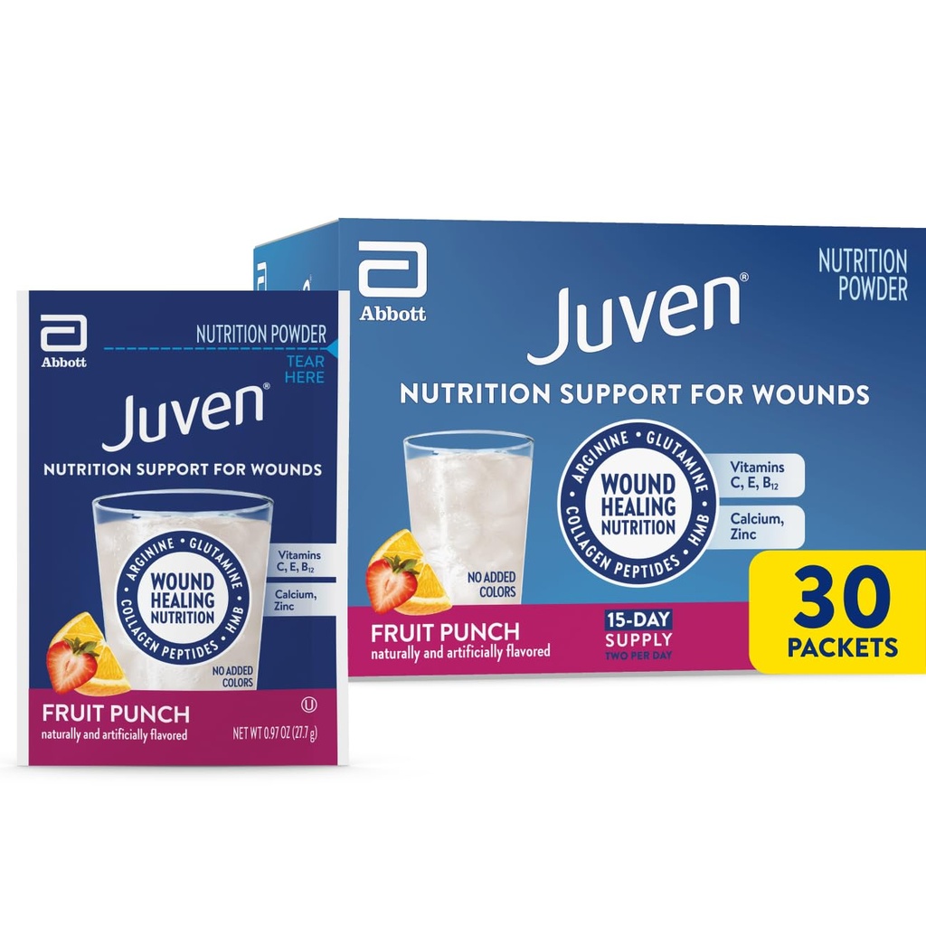 Juven Therapeutische Voeding Drinkpoeder Inclusief Collageen Peptiden, Aminozuren, en HMB voor Wond Healing Support, Fruit Punch, 30 Packets