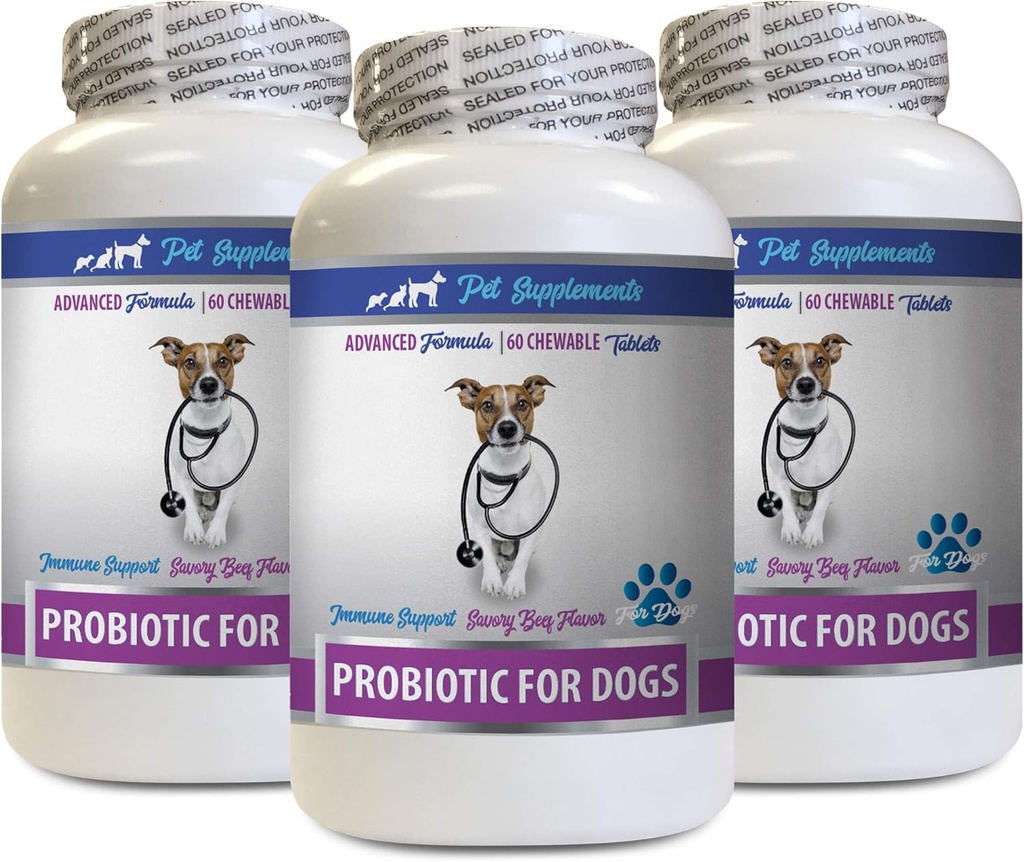 Vomissement du chien Diarrhée - PROBIOTIQUES pour chiens - Gout sain - Stop Diarrhée gazeuse et mauvaise haleine - Boost digestif - Chien probiotiques à croquer Buddy - 3 bouteilles (180 gâteries)