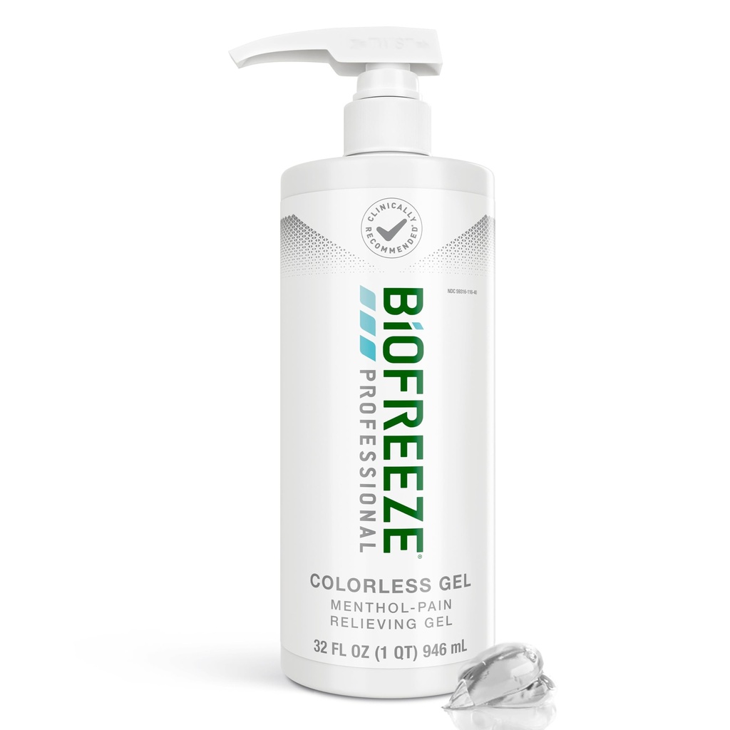 Biofreeze Professional Gel Pain Relief for Knie, Neck, Hip, Joint, Schouders, & Simple Backache, Artritis Pain Reliever, Sore Muscle Relief, Colorless Menthol Gel 32 Fl Oz