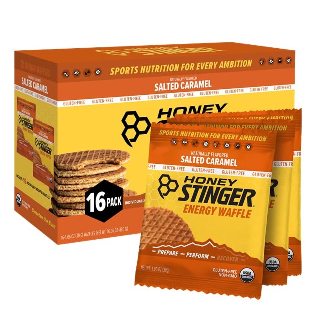 Honey Stinger Biologische Gluten Gratis Salted Caramel Wafel, Energie Stroopwafel voor Oefening, Endurance en Performance, Sport Voeding voor thuis & Gym, Pre & Post Workout, Doos met 16 Wafels, 16,96 Oz