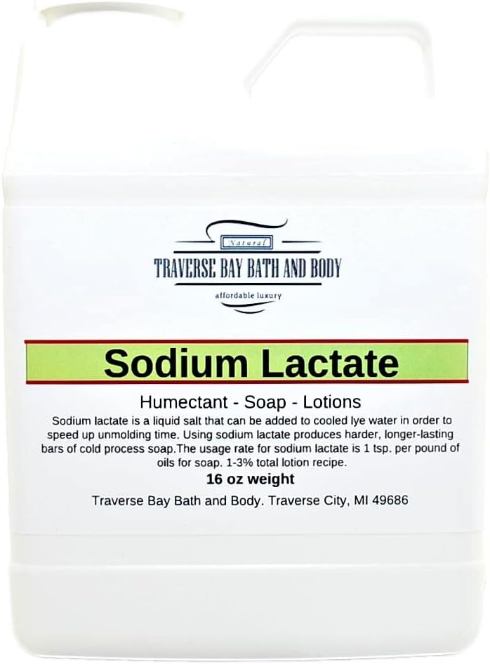 Traverse Bay Bath en Body Natriumlactaat, 16 oz, Veiligheid verzegelde container. 60% concentratie USP Natural Conservative made in the USA