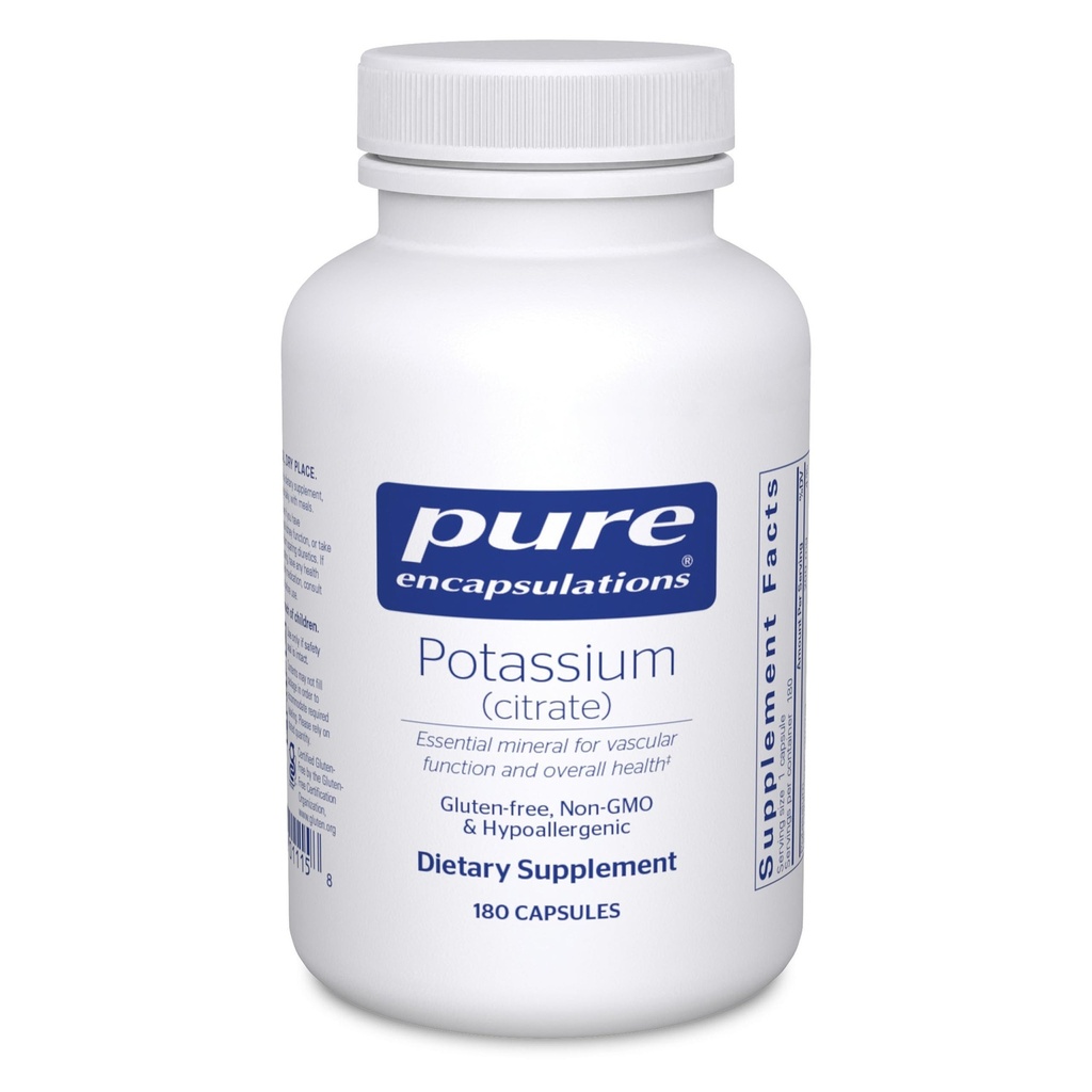 Pure Encapsulations Kalium (Citraat) - Essential Electrolyte Supplement to Support nerve & Muscle Function, Adrenals, Hormonen, Heart Health & Energy* - Kalium citraat Capsule - 180 Capsules