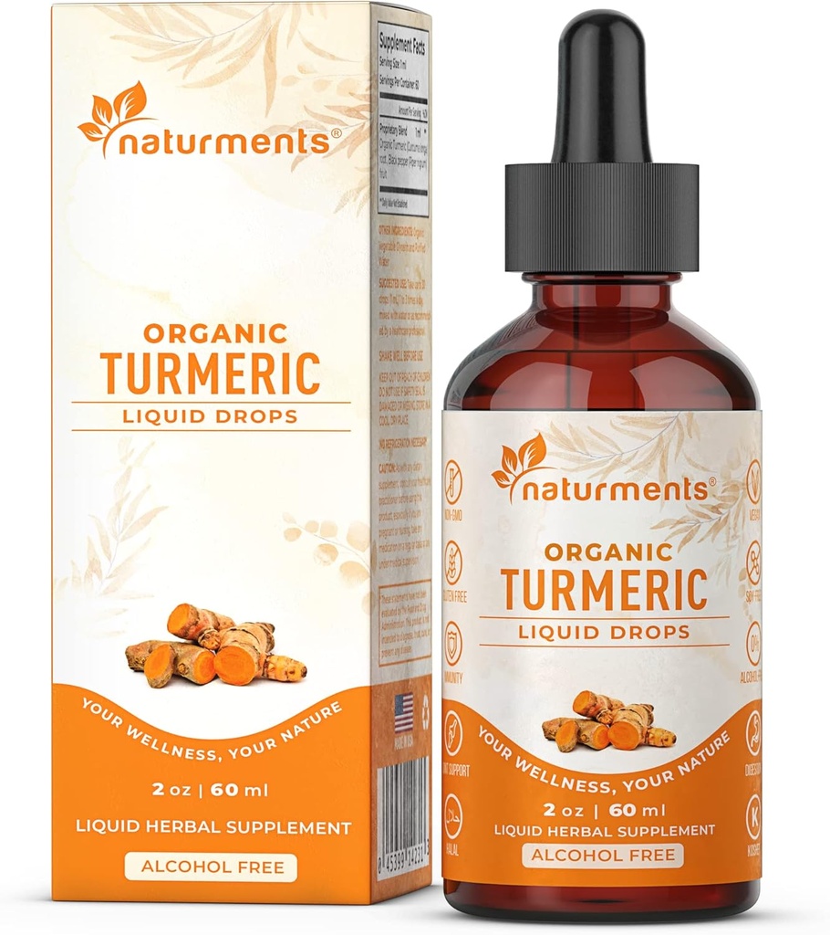 Naturments Kurkuma Curcumin Liquid: Certified Organic Turmeric Curcumin with Ginger & Black Pepper- Joint Support, Immune & Digestief Support, Graceful Aging - 2 Fl Oz