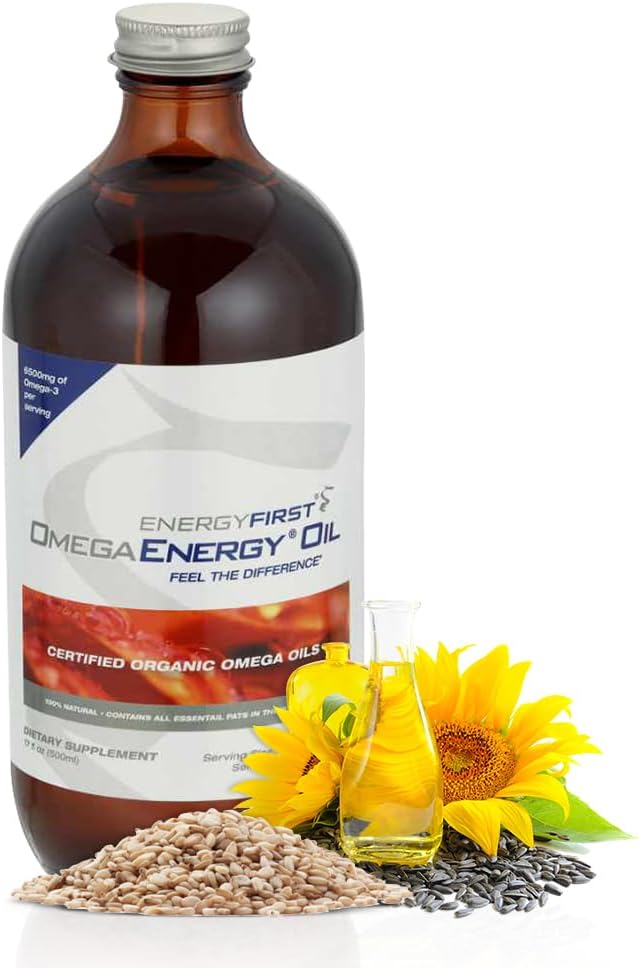 EnergieFirst Omega Energy Oil - Omega 3 & 6 Supplement met Vlaszaad, Zonnebloem, Sesamzaad en Pompoenzaadolie, Vegan Antioxidant & 12oz