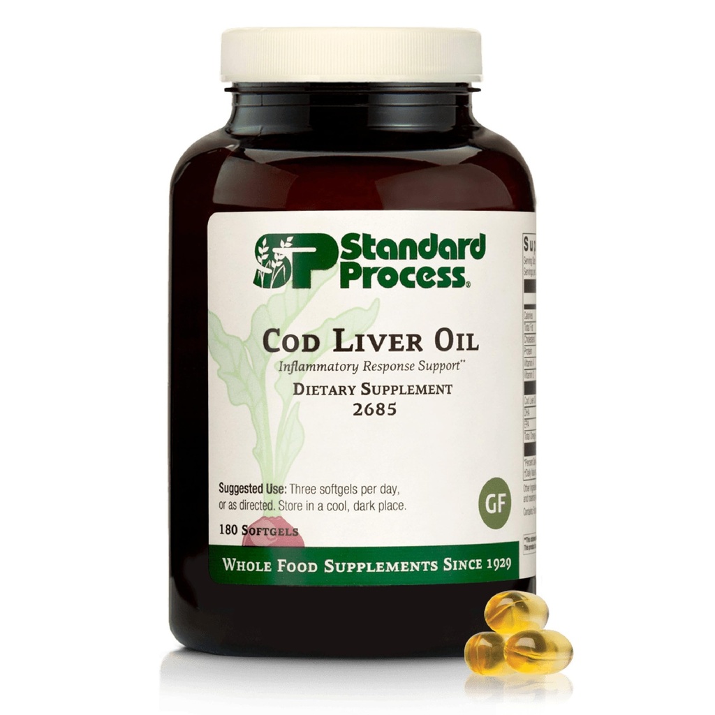 Standaardproces Cod Leverolie - Aids gezonde huid en ogen met omega-3 vetzuren en vitamines A en D - bot en tandgezondheidsondersteuning - Glutenvrije, niet-zacht en niet-zacht - 180 softgels (60 porties)
