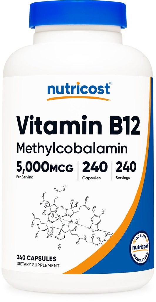 Nutricost Vitamine B12 (Methylcobalamine) 5000mcg, 240 Capsules - Vegetarische Caps, Non-GMO, Glutenvrij B12 Supplement