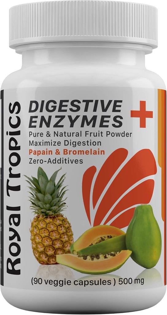 Royal Tropics Digestive Enzyme Supplements - Vegetarische Formule met Green Papaya Toegevoegd Bromelain Acid Reducer voor Perfect Gut Health Veggie 90 Capsules 500 mg