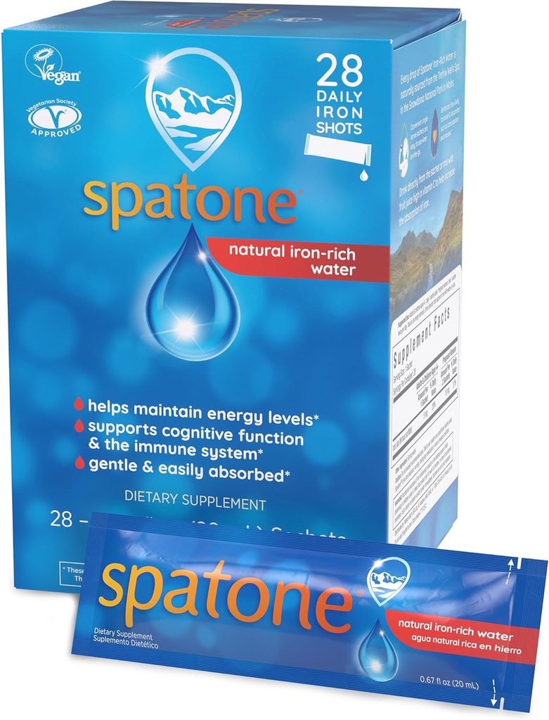 Spatone Natural Liquid Iron Supplement for Women - Men & Kids Ages 4+ - Ideaal tijdens de zwangerschap - Gemakkelijk geabsorbeerd & Voorzichtig - Veganistisch - Vegetarisch - Original Flavor - 28-Day - 5mg ijzer Per 20ml Sachet
