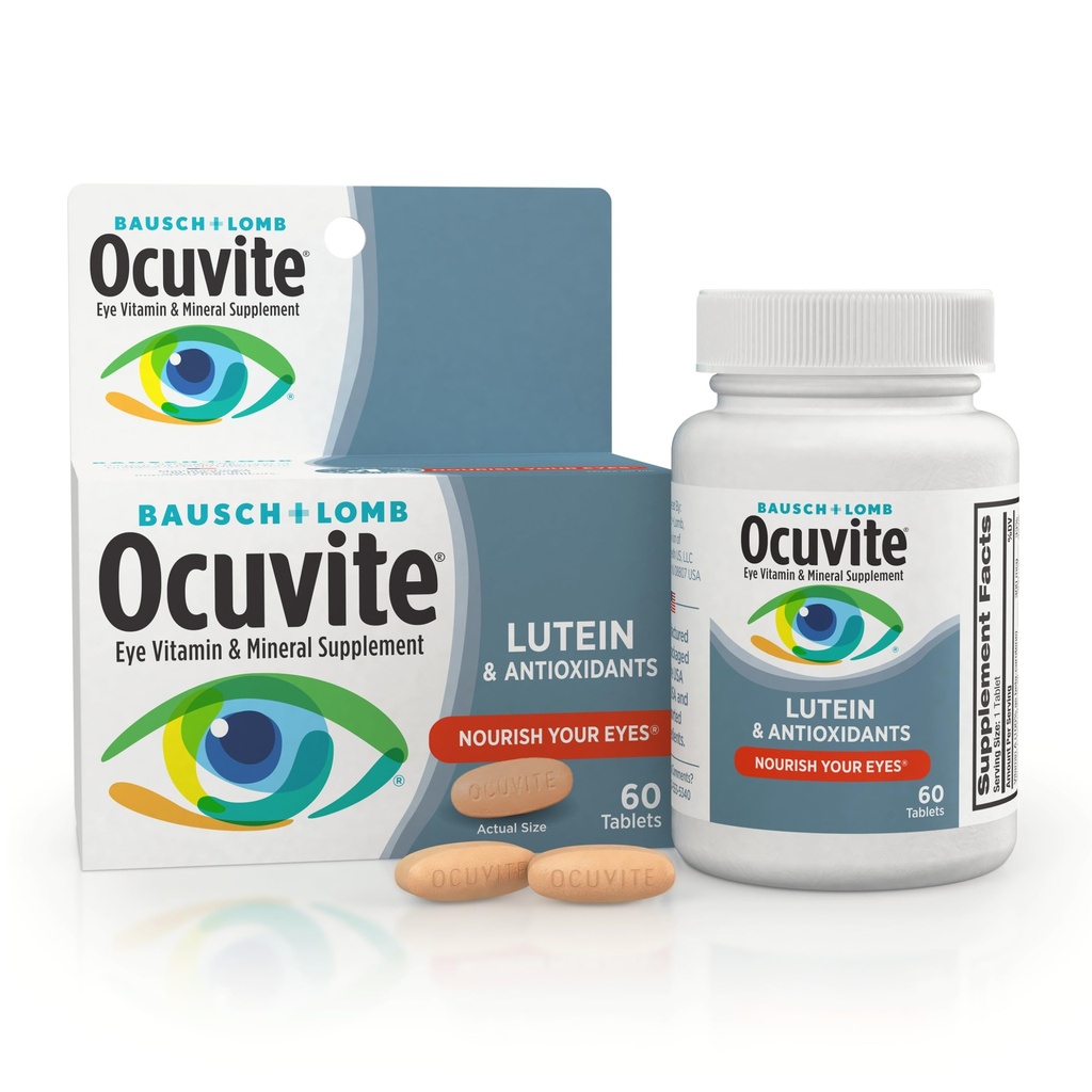 Ocuvite Oogvitamine & Mineraal Supplement, Luteïne & Antioxidant Vitaminen A, C & E, Zink voor Eye Health & Support, Vitaminen voor Ogen, 60 Tabletten