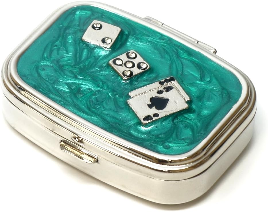 9338 Rechthoekige kleine pil Box Organisator Aqua Green Silver Poker & Dice Vrouwen Travel Pill Case Purse Pocket Container Daily Portable Medicine Vitamine Box Medicatie Supplement Mini-opslag