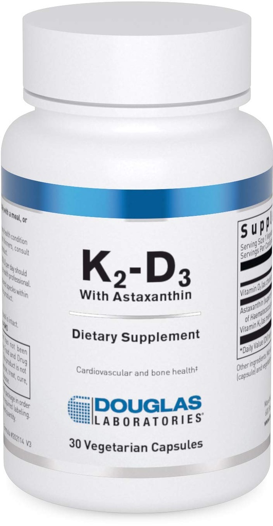 Douglas Laboratories K2-D3 with Astaxanthine - Antioxidant Support for Bones, Immune Function & Vascular Health* - with Menachinon-7 & D Vitamin - 30 Vegetarian Capsules