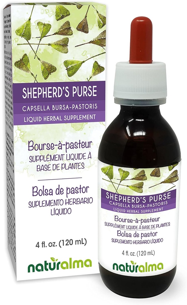 Naturalma Shepherd's Purse (Capsella Bursa-pastoris) kruid Alcoholvrije Tinctuur - 4 fl oz Liquid Extract in druppels - Kruidensupplement - Veganistisch