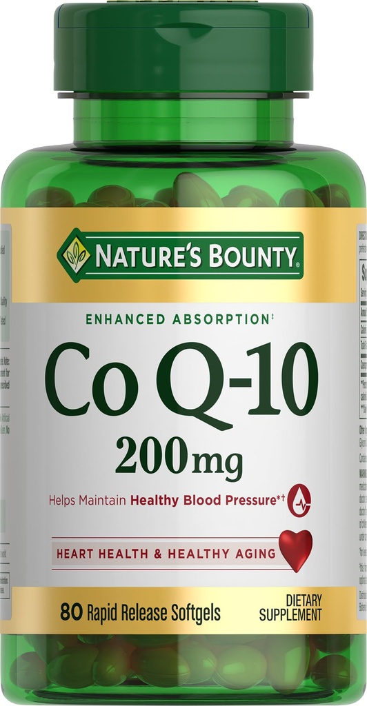 Nature's Bounty CoQ10, Ondersteunt Hart Gezondheid, Dieetsupplement, 200mg, 80 Rapid Release Softgels