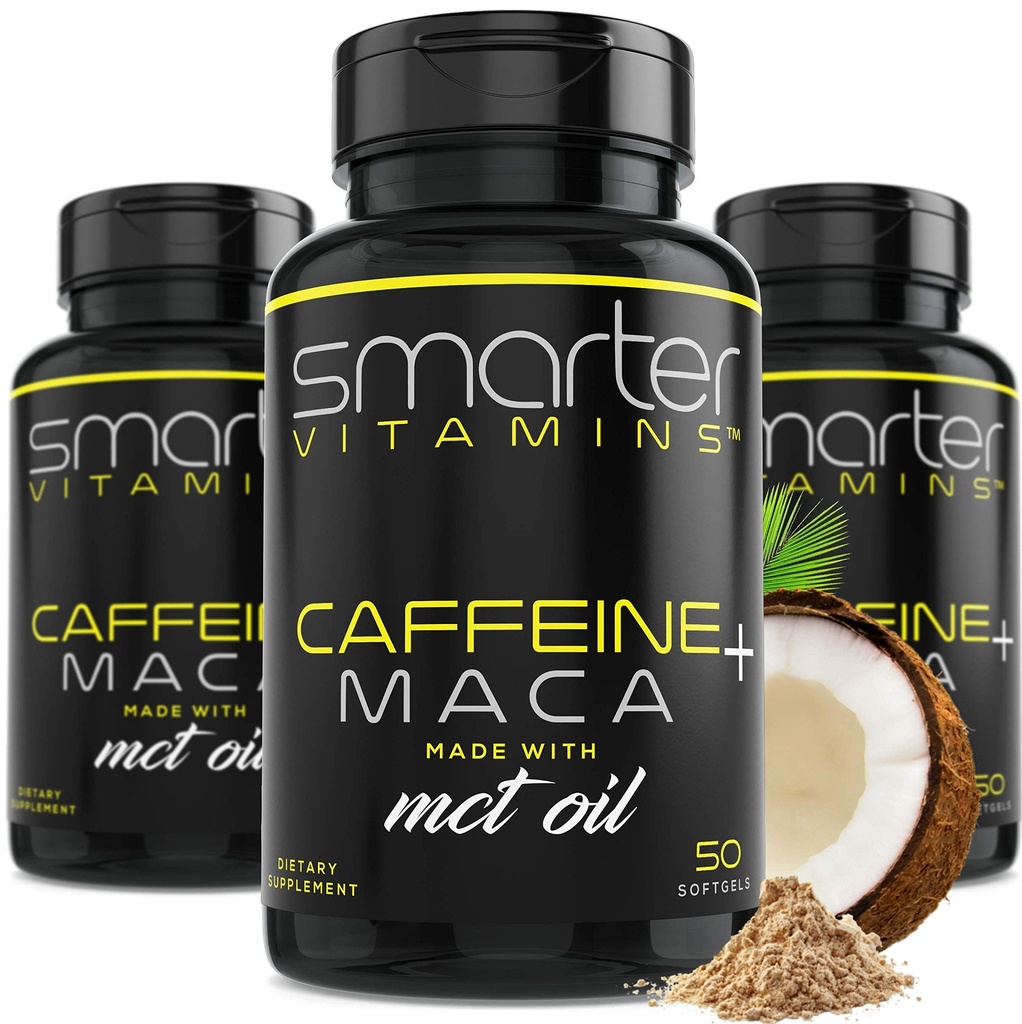 (3 Pack) Slimmere energie pillen, 200mg cafeïne & kokos MCT Olie met Maca Root, 150 Liquid Softgels