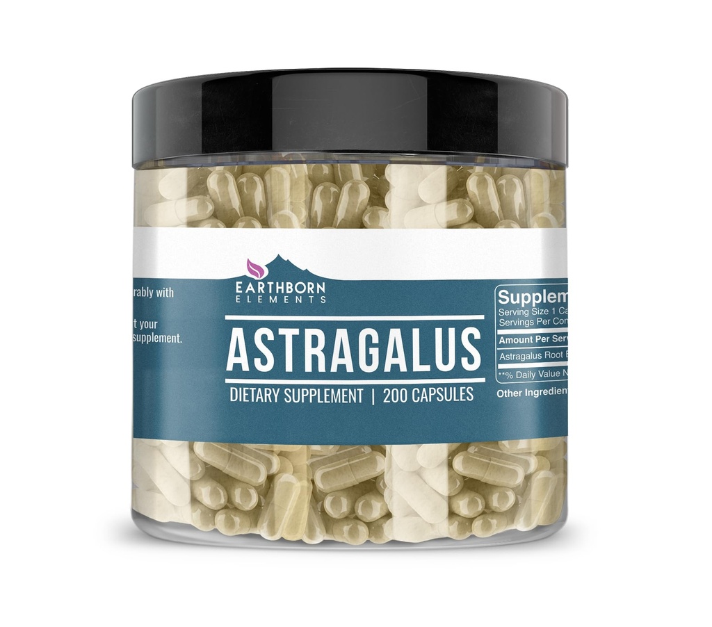 Earthborn Elements Astragalus Extract 200 Capsules, Pure & Undiluted, No Additives