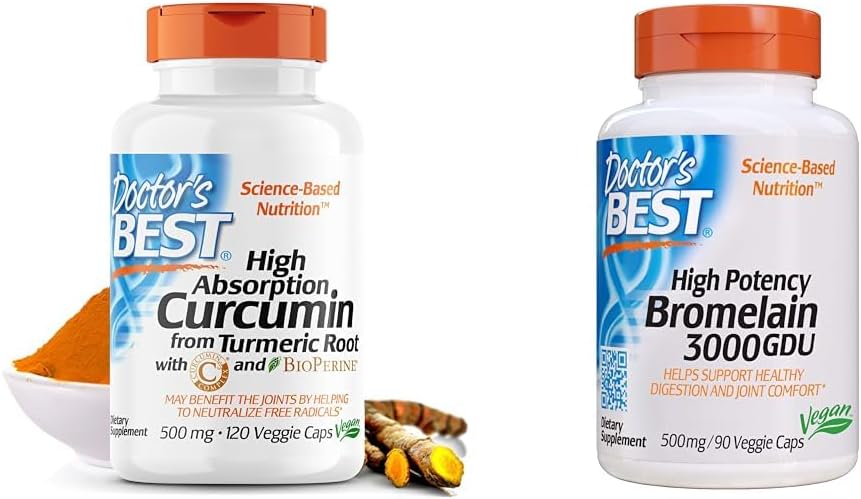 BEST DRB-00107 Hoge Absorptie Curcumine van Kurkumawortel met C3 Complex & BioPerine 500mg & 3000 GDU Bromelain Proteolytische Digestieve Enzymen Supplementen, ondersteunt gezonde spijsvertering