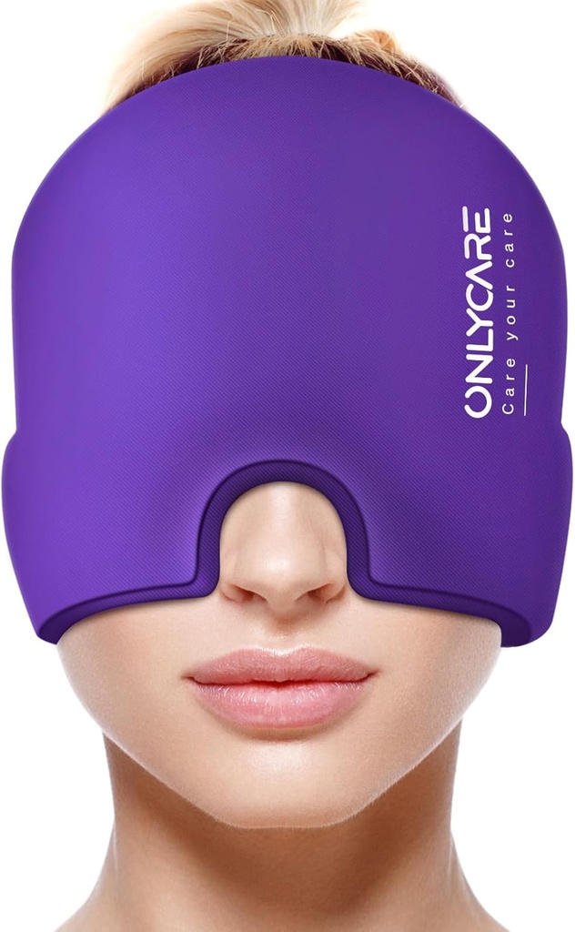 ONLYCARE Migraine Relief Cap, verzachtende hoofdpijn Hoed, opgewaardeerde geurloze Gel Ice Head Wrap, warme en koude therapie, hoofdpijn Ice Pack voor spanning en stress(Paars)