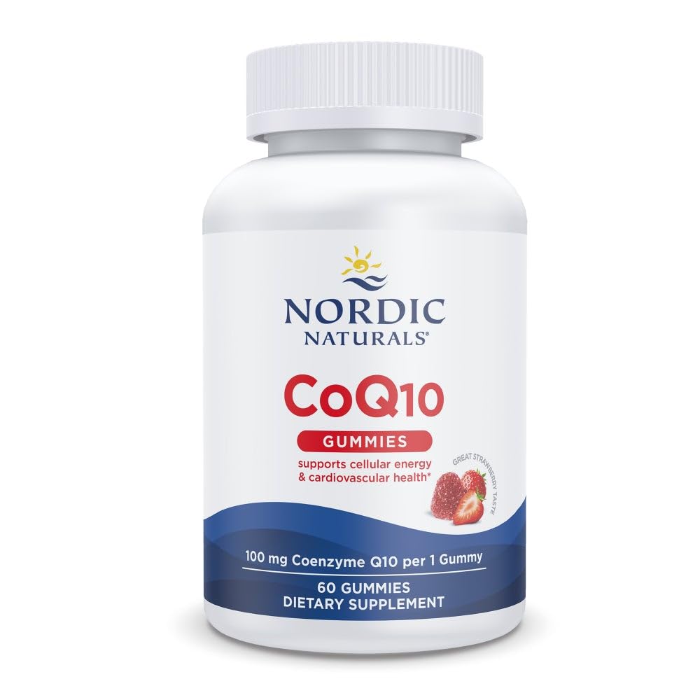 Nordic Naturals CoQ10 Gummies, Aardbei - 60 Gummies - 100 mg Coenzyme Q10 (CoQ10) - Great Taste - Heart Health, Cellular Energy Production, Antioxidant Support - Non-GMO, Vegan - 60 Servers