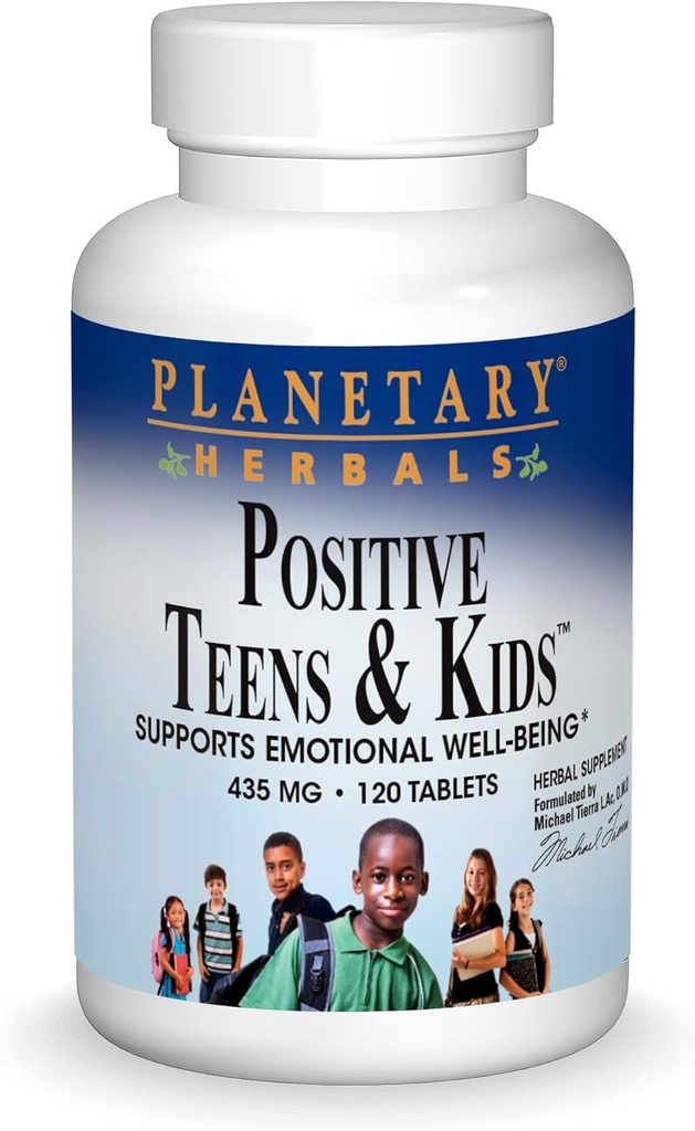 Planetaire kruiden positieve tieners & kinderen 435mg, ondersteunt emotionele welzijn,120 tabletten