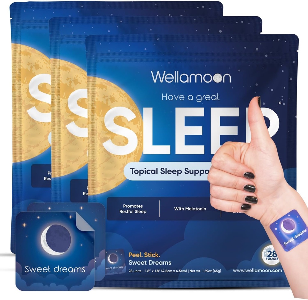 Wellamoon Patchs de sommeil d'origine pour adultes Extra Strength de sommeil avec Melatonin & Valerian de la peau et sans cruauté de la peau pour les hommes et les femmes