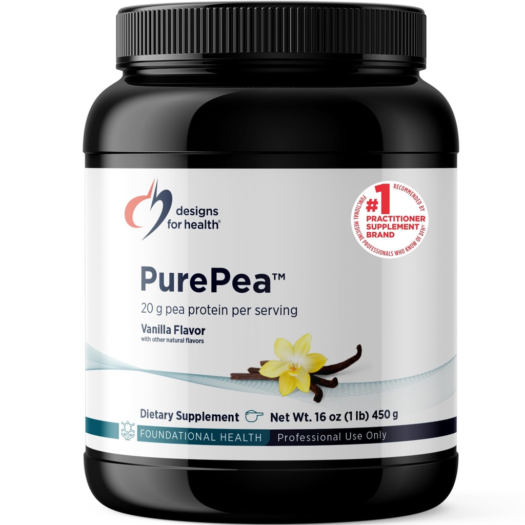 Designs for Health PurePea - 20g Vegan Pea Protein, Non-GMO Natural Drink Mix Powder Supplement, Vanille (15 Servers / 450g)