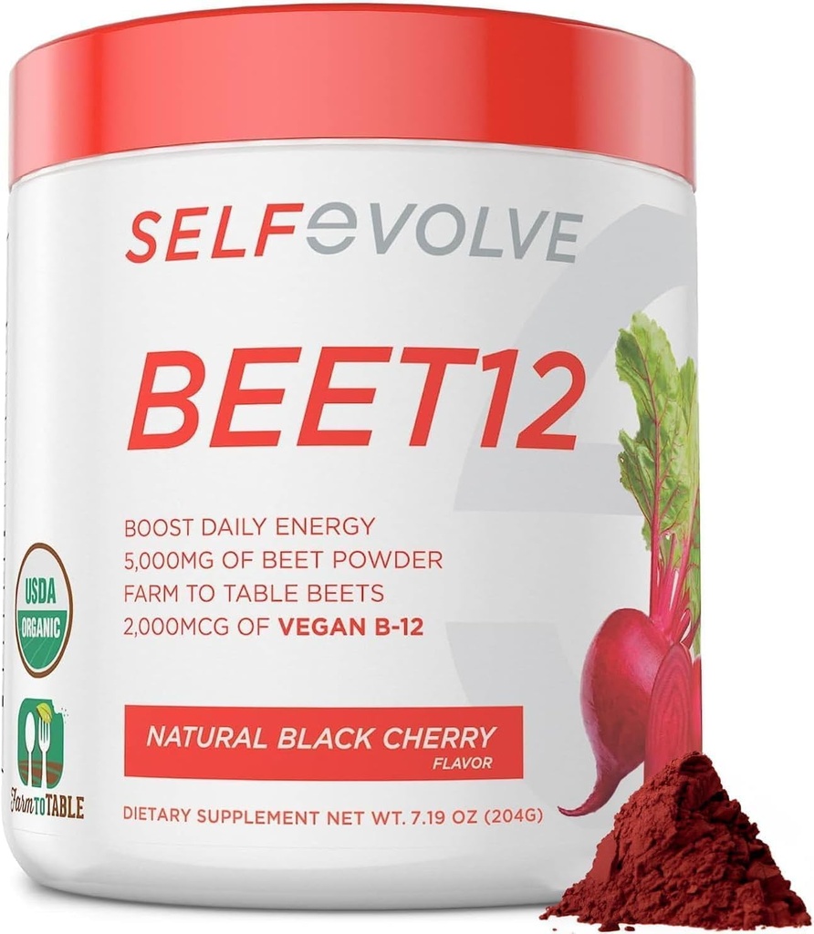 Beetwortelpoeder Biologische 5000mg met Vitamine B12 (Methylcobalamine) en Trace Minerals in Natural Black Cherry Flavor, 0g Toegevoegd Suiker 