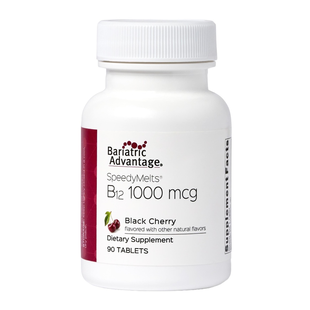 Bariatrische Voordeel B-12 Speedy Melts, Vitamine B12 1000 mcg Supplement, Snel smelten met 200 mcg Foliumzuur voor voedingsondersteuning - Black Cherry, 90 Tel.