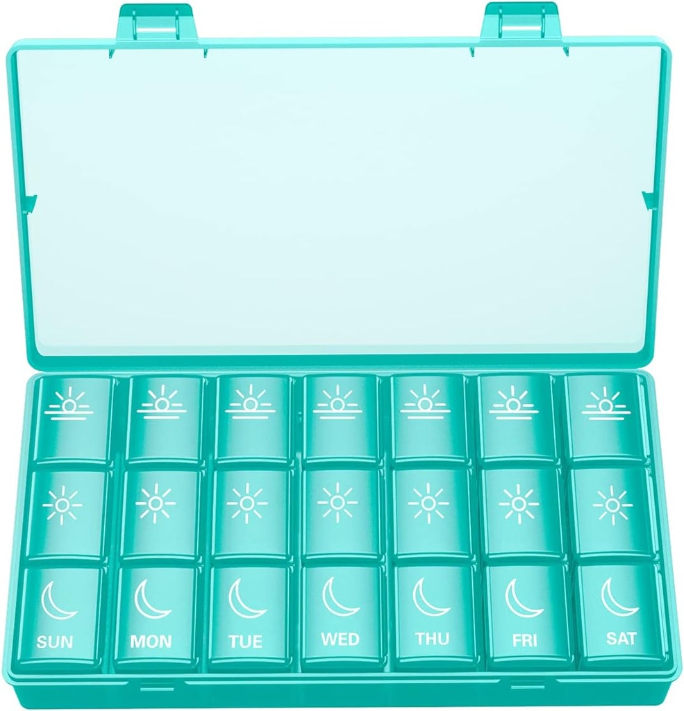 BUG HULL Organisateur hebdomadaire de pilules 3X par jour, 7 jours par jour Organisateur de pilules de médicaments 3 fois par jour, contenant de cas de pilules de voyage pour les vitamines, suppléments