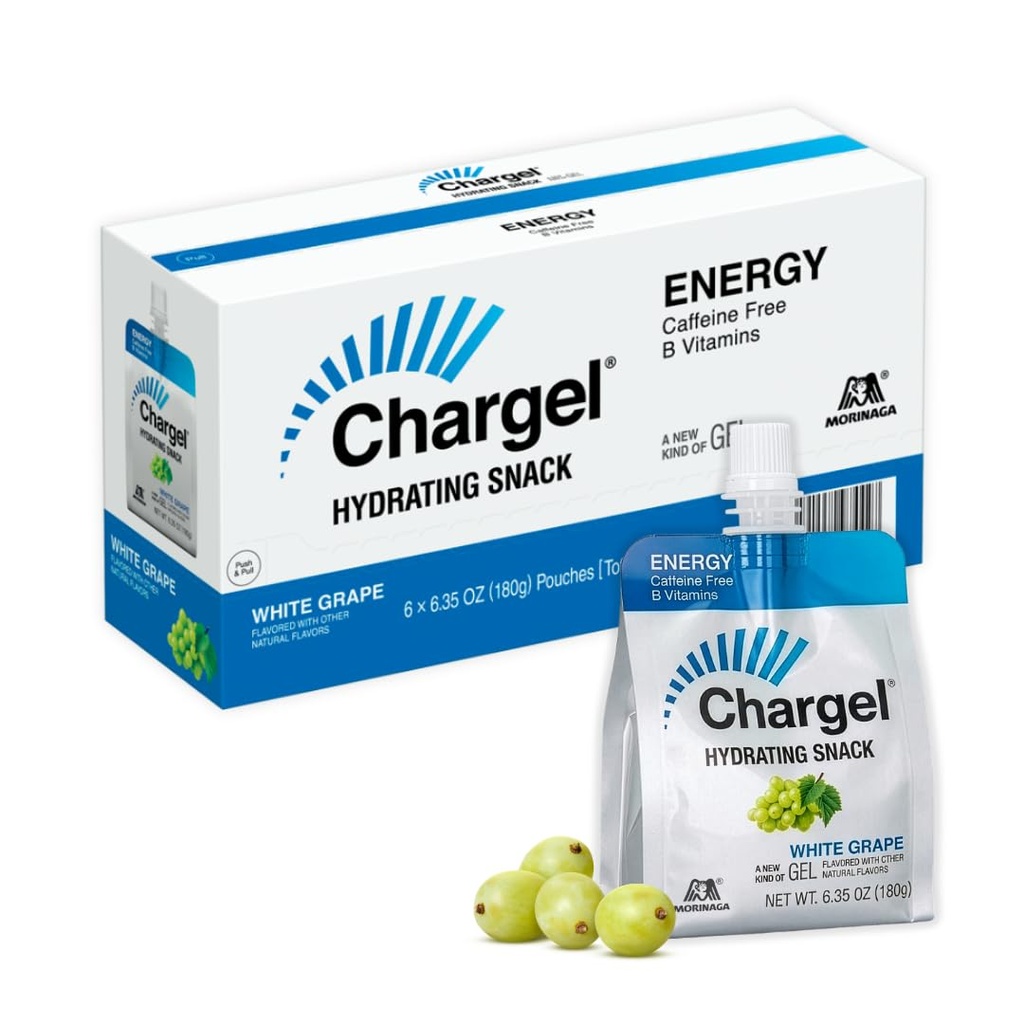 Chargel White Grape, Cafeïnevrije Instant Energy Gel Running, Biking, Workout, Wandelen Essentials voor vrouwen en mannen, Cadeaus voor Runners - Carbs Vitaminen, Glutenvrij - Pack van 6 Gels - 6,35oz Elk