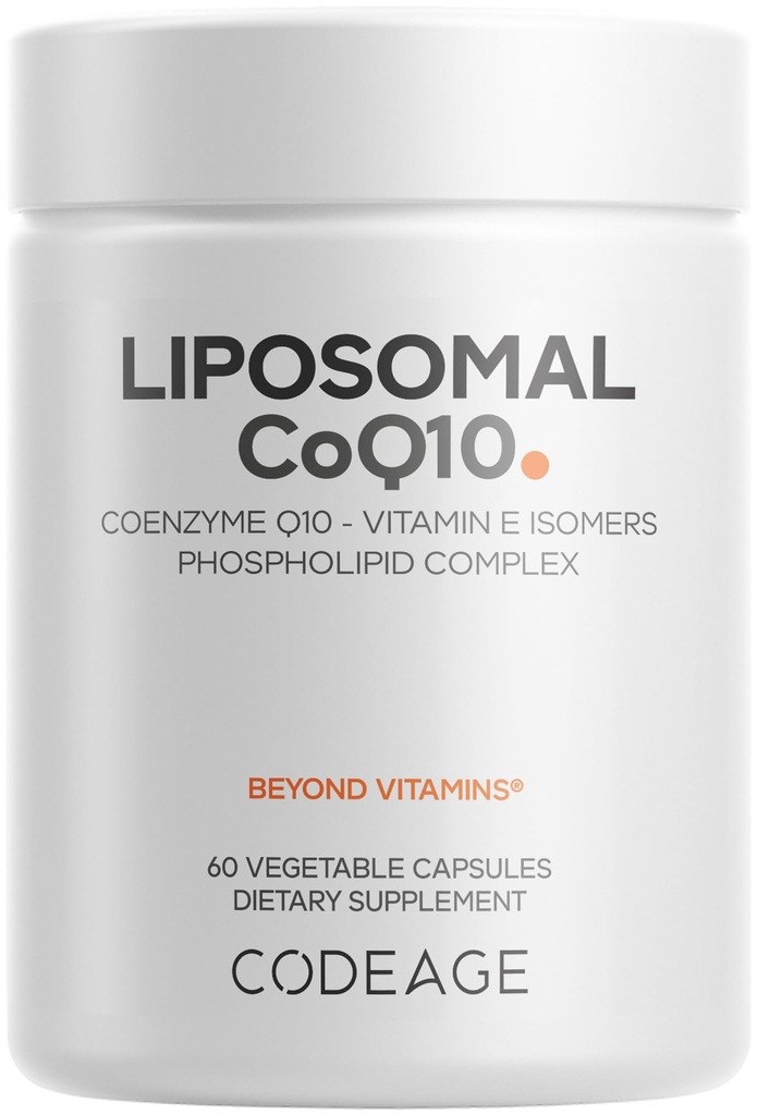 Codeage Supplément CoQ10 liposomique - 125 mg Coenzyme Q10 avec isomères de vitamine E Tocophérols - 2 mois d'approvisionnement - 1 Capsule par portion - Livraison liposomique - Vegan, non-OGM, sans gluten - 60 Capsules