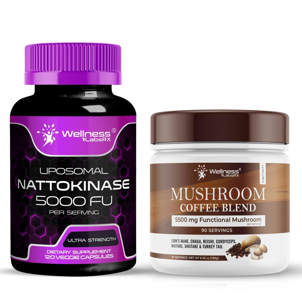 WELLNESS LABSRX Nattokinase Supplément Capsules 5000 FU - Mélange de café de champignons