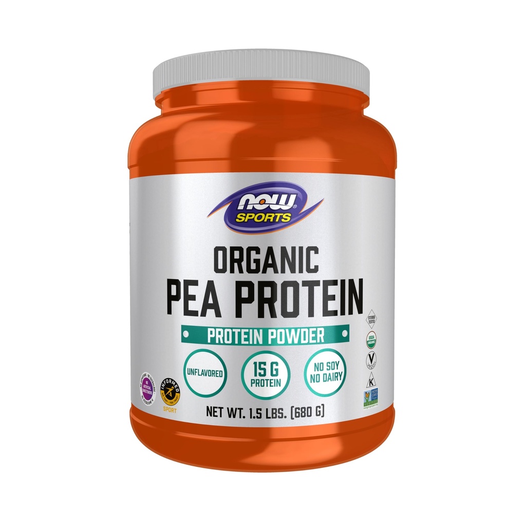 NOW Foods Sports Nutrition, Certified Organic Pea Protein 15 Gram, Unflavored Powder, 1,5-pond